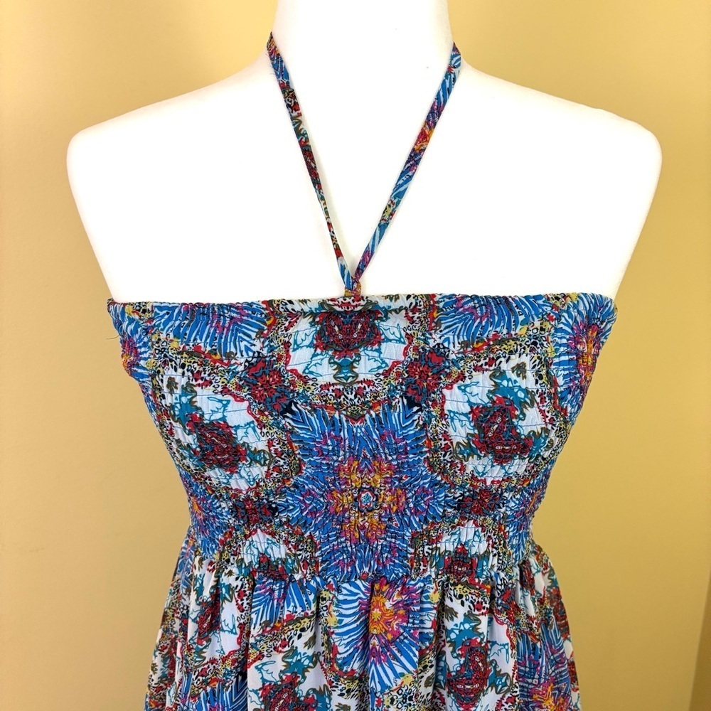 Blue Floral Strapless Maxi Dress - Picture 4 of 13